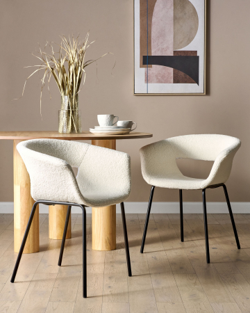 Scaun dining - Set of 2 Dining Chairs ELMA Boucle Off-White