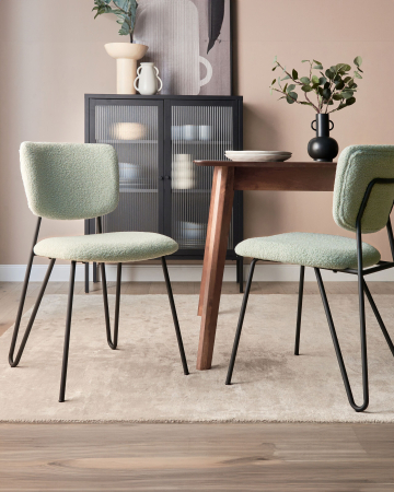 Scaun dining - Set of 2 Dining Chairs NELKO Boucle Light Green