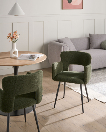 Scaun dining - Set of 2 dining chairs SANILAC Boucle Dark green