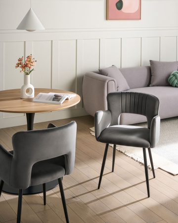 Scaun dining - Set of 2 dining chairs SANILAC Velvet Dark Grey