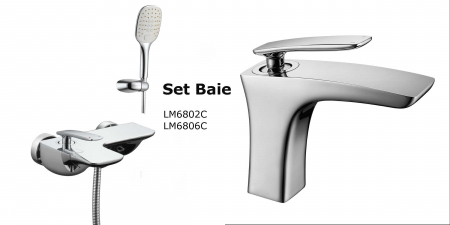 Baterii Cada - Set Baterii Baie Lemark Bellario – Baterie Duș/Cadă LM6802C + Baterie Lavoar LM6806C, Crom