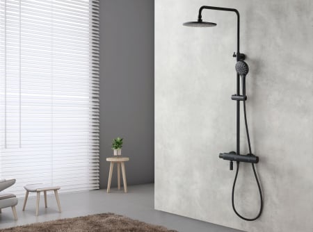 Sistem de dus termostatic cu para dus de mana in 3 pozitii, inaltime reglabila Lemark Bronx LM3772BL Negru | Sanitare Online [1]