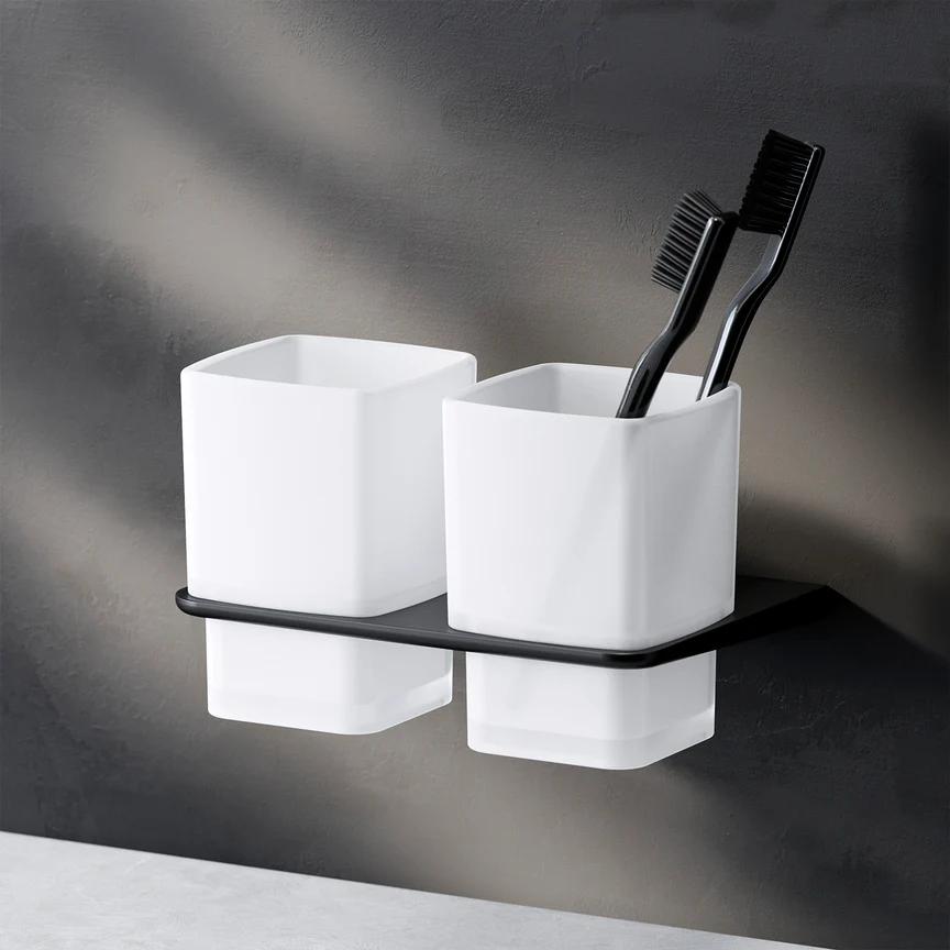 Suport 2 pahare Inspire 2.0 pentru periute de dinti, sticla mata, negru mat [1]