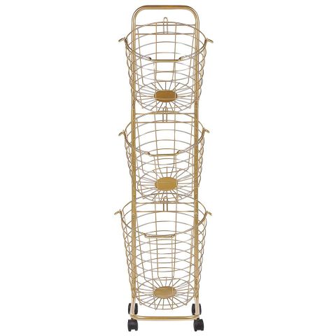 Bathroom Basket Holder AYAPAL with Wheels Metal Gold [1]