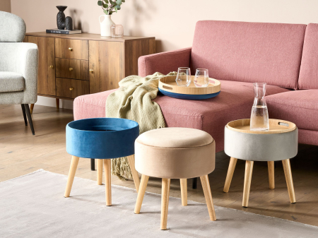 Scaun taburet - Taburet cu depozitare NEELY Catifea Bej