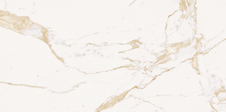Marble - Gresie MVI Calacatta 60x120 LP/RT, grosime 9 mm, lucioasă, margini rectificate, aspect marmură albă cu vene gri-aurii. Eleganță și durabilitate premium pentru pardoseli și pereți interiori