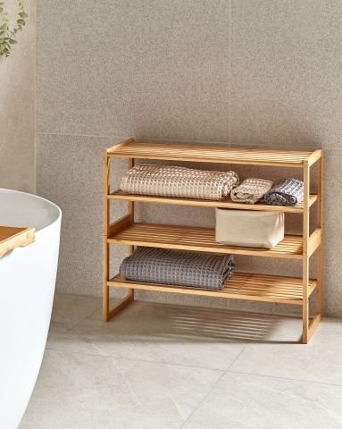 Etajeră pentru baie - Shelving Unit UVALDA Bamboo Wood Light Brown