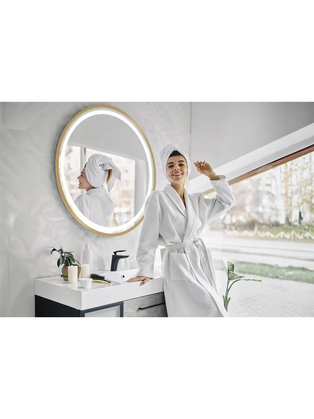 Oglindă LED 50cm MMJ auriu periat [2]