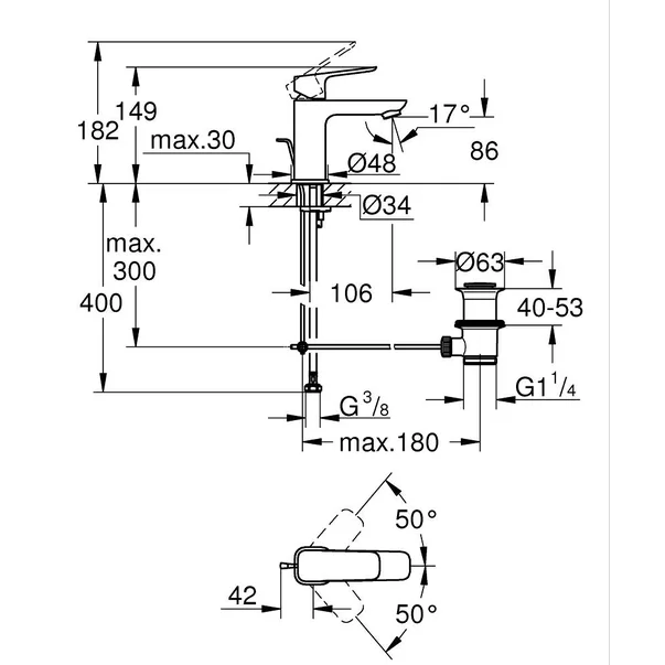 Baterie lavoar monocomanda Grohe Cubeo S cu ventil Pop-Up negru mat [6]