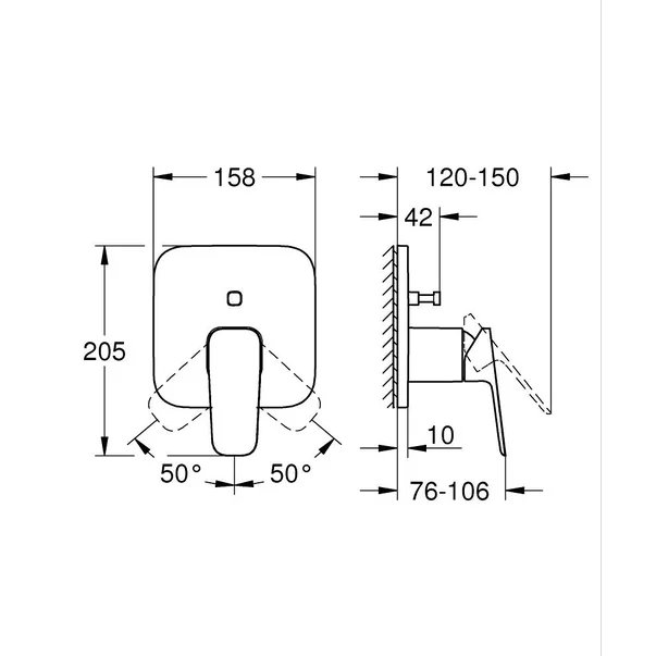 Baterie cada-dus incastrata Grohe Cubeo crom lucios fara corp ingropat [7]