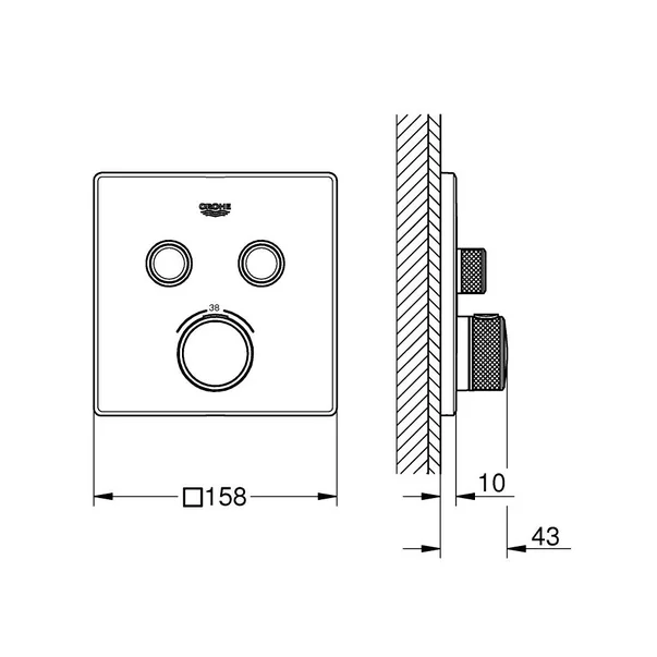 Baterie dus negru mat Grohe Grohtherm SmartControl termostatica patrata 2 iesiri [5]