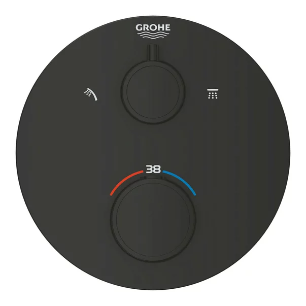 Baterii baie - Baterie dus incastrata cu termostat Grohe Grohtherm 2 iesiri negru mat rotund