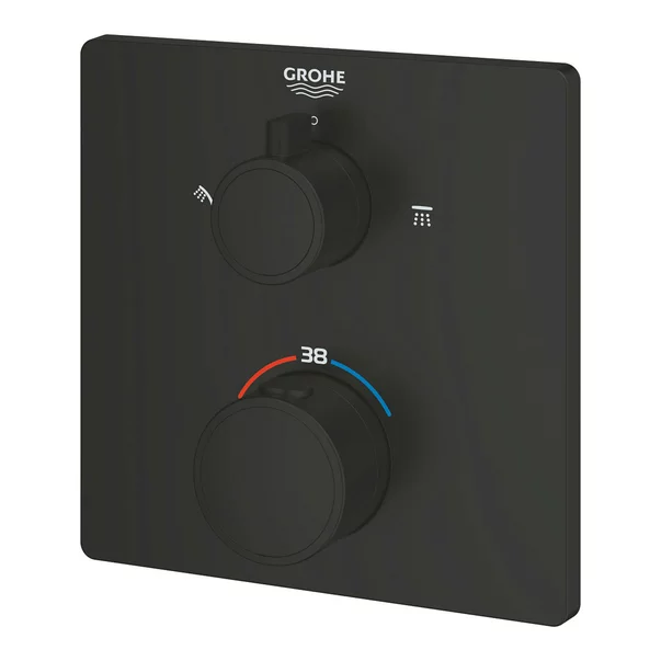 Baterie dus incastrata cu termostat Grohe Grohtherm 2 iesiri negru mat patrat [3]
