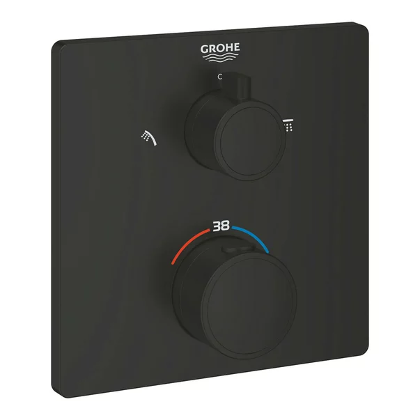 Baterie dus incastrata cu termostat Grohe Grohtherm 2 iesiri negru mat patrat [4]
