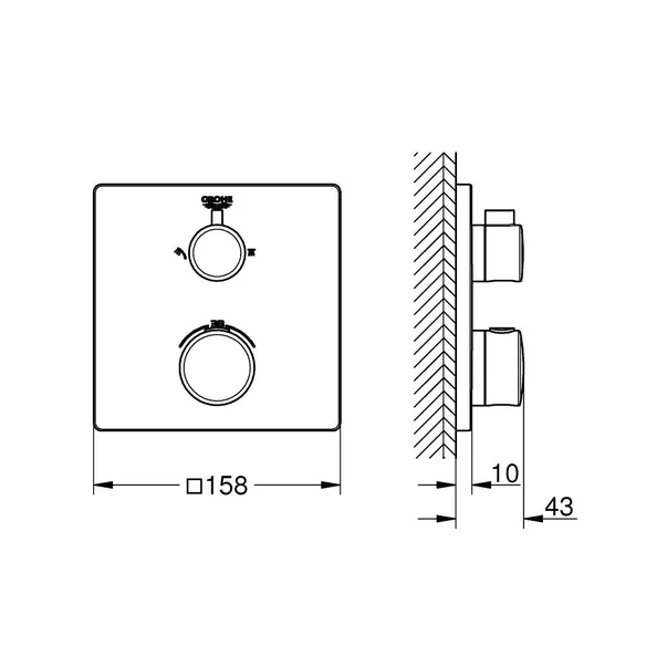 Baterie dus incastrata cu termostat Grohe Grohtherm 2 iesiri negru mat patrat [5]