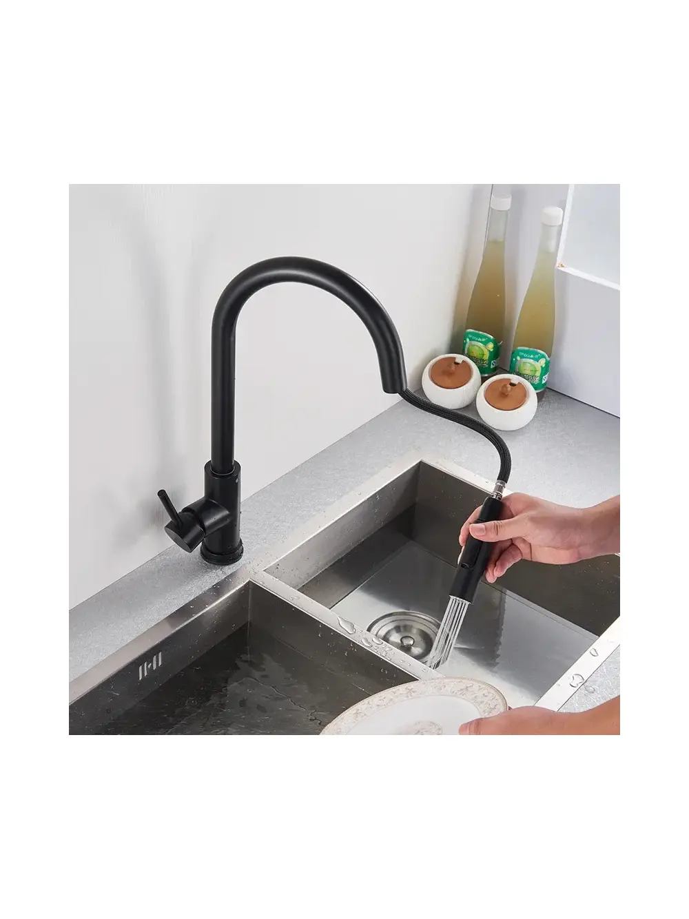 Cap cu aerator baterie bucatarie REA Fresh negru filet 1/2 toli ABS [3]