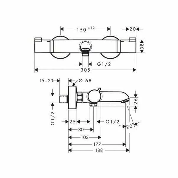 Baterie cada - dus termostatata Hansgrohe Ecostat Comfort crom lucios [2]