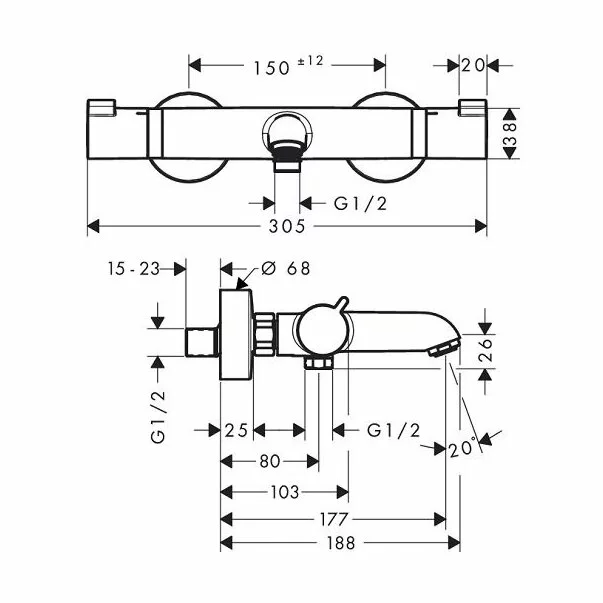 Baterie cada - dus termostatata Hansgrohe Ecostat Comfort negru - crom periat [2]