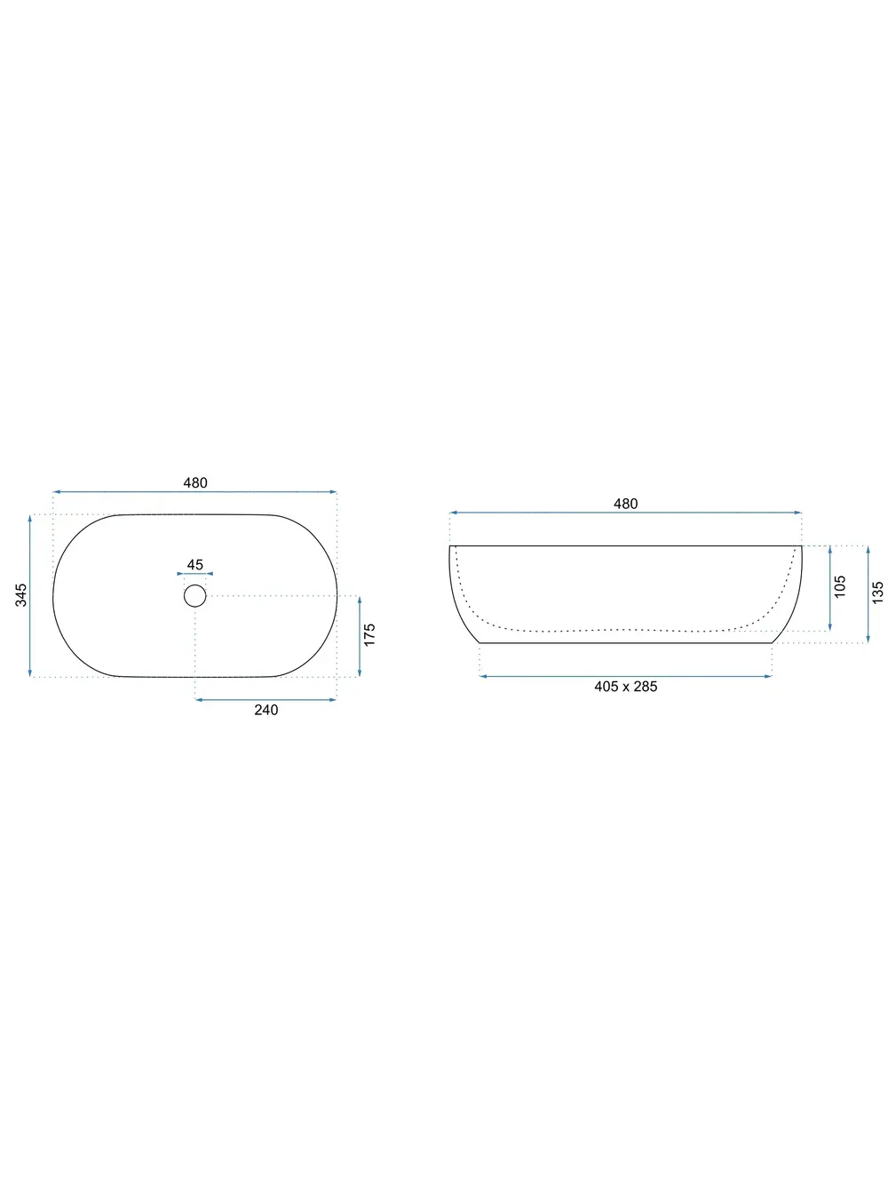 Lavoar pe blat Rea Focus Creme mat ecru oval 480x345 mm ceramica sanitara [8]