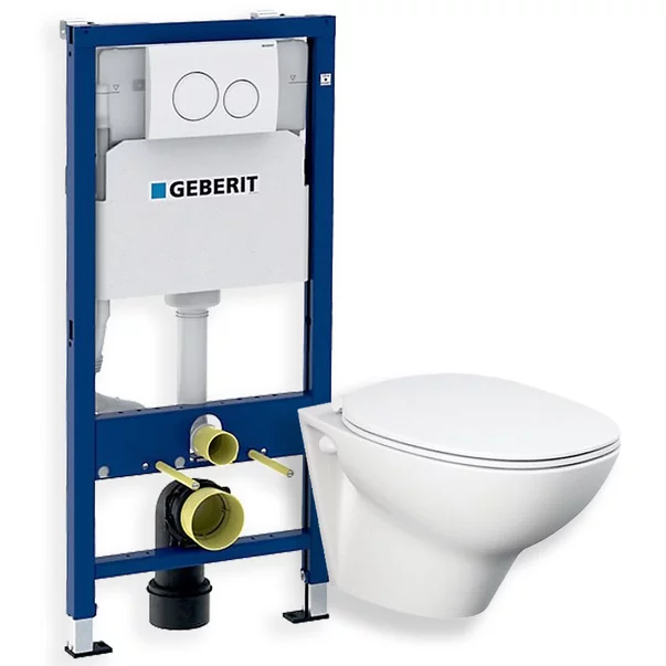 Obiecte Sanitare - Set vas wc suspendat Rak Ceramics Morning cu capac si rezervor cu clapeta alba Geberit Delta