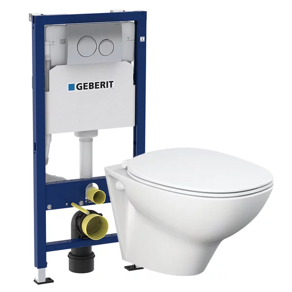 Obiecte Sanitare - Set vas wc suspendat Rak Ceramics Morning cu capac si rezervor cu clapeta crom Geberit Delta