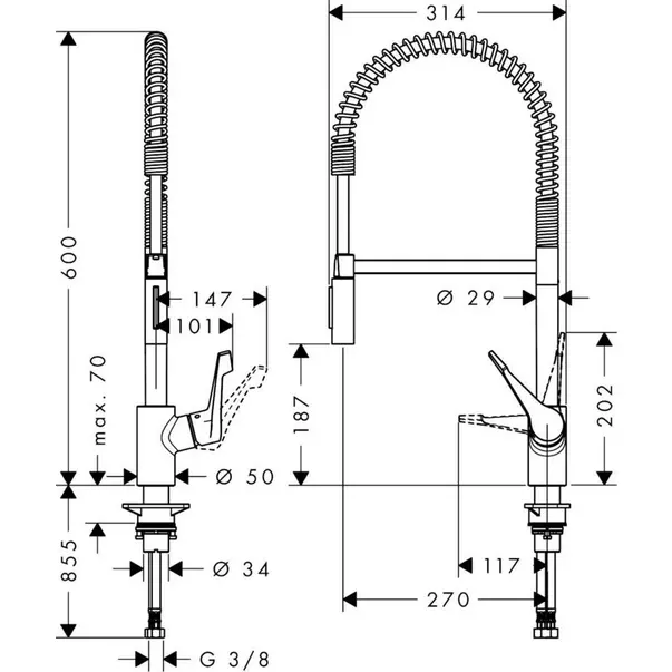 Baterie bucatarie cu dus extractibil Hansgrohe Cento XXL cu 2 jeturi [2]