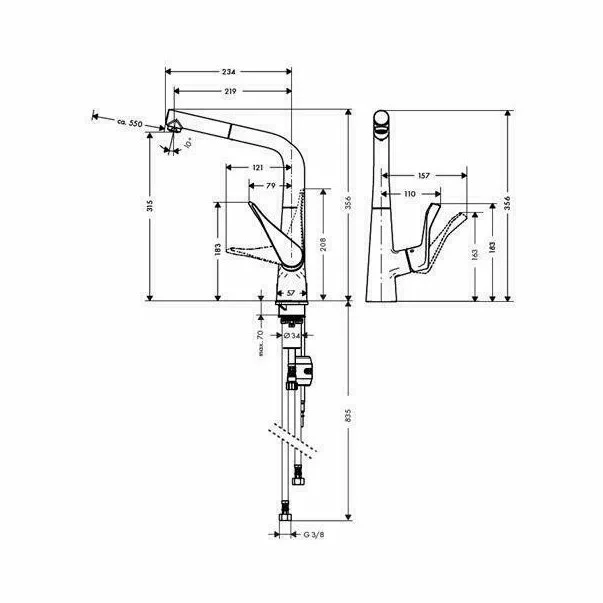 Baterie bucatarie cu dus extractibil Hansgrohe Metris M71 crom 1 functie [2]