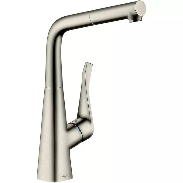 Baterii cu dus extractabil - Baterie bucatarie cu dus extractibil crom periat Hansgrohe Metris M71 320 cu 1 jet