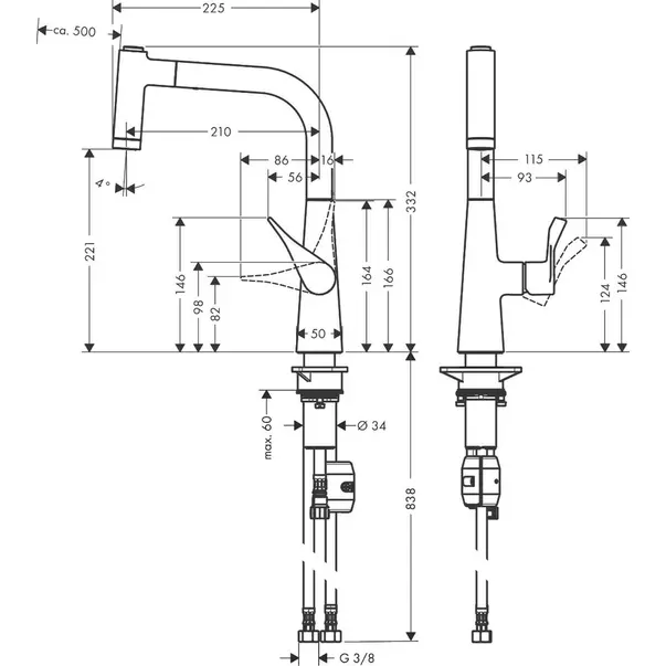 Baterie bucatarie cu dus extractibil crom periat Hansgrohe Metris M71 220 cu 2 jeturi [2]