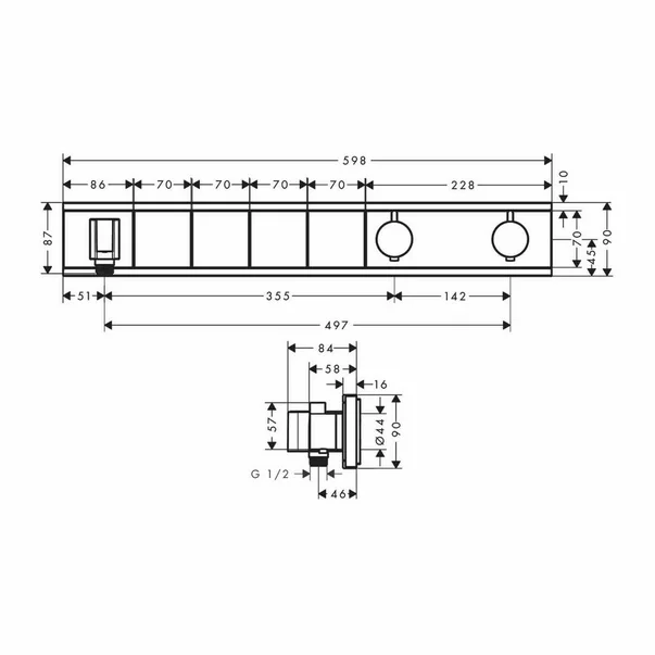 Baterie cada - dus incastrata Hansgrohe RainSelect termostatata crom lucios 4 functii cu porter [2]