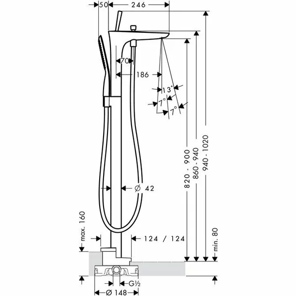 Baterie cada - dus freestanding Hansgrohe PuraVida crom lucios [2]