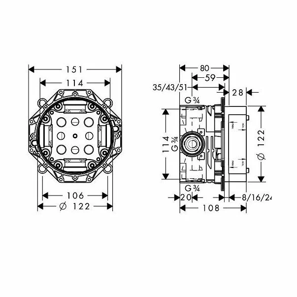 Baterie dus incastrata Hansgrohe ShowerSelect S cu 2 functii crom lucios plus iBox [8]