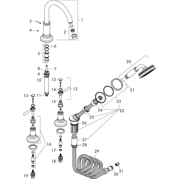 Baterie cada monocomanda Hansgrohe Axor Montreux cu 4 elemente [2]