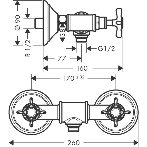 Baterie dus dubla comanda Hansgrohe Axor Montreux [2]