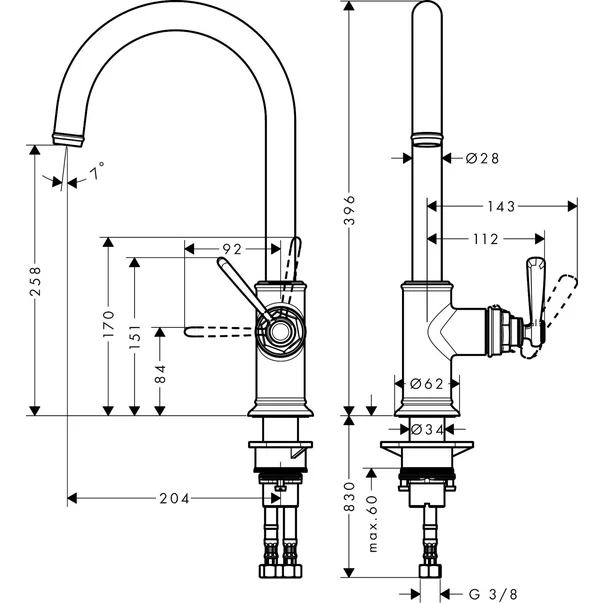Baterie bucatarie cu pipa flexibila Hansgrohe Axor Montreux 260 [2]