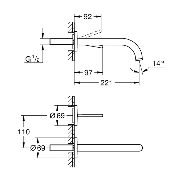 Baterie lavoar incastrata Grohe Atrio 22 cm auriu lucios Cool Sunrise fara corp incastrat [2]