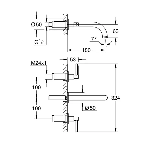 Baterie lavoar incastrata Grohe Atrio antracit periat Hard Graphite 3 elemente [3]
