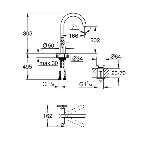 Baterie lavoar cu manere cruce Grohe Atrio L dubla comanda antracit periat Hard Graphite [2]