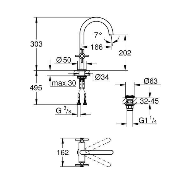 Baterie lavoar cu manere cruce Grohe Atrio L dubla comanda auriu lucios Cool Sunrise [4]