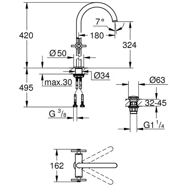 Baterie lavoar inalta Grohe Atrio XL dubla comanda crom [2]