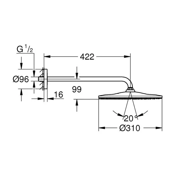 Palarie si brat de dus Grohe Rainshower Mono 310 negru mat 1 functie [5]