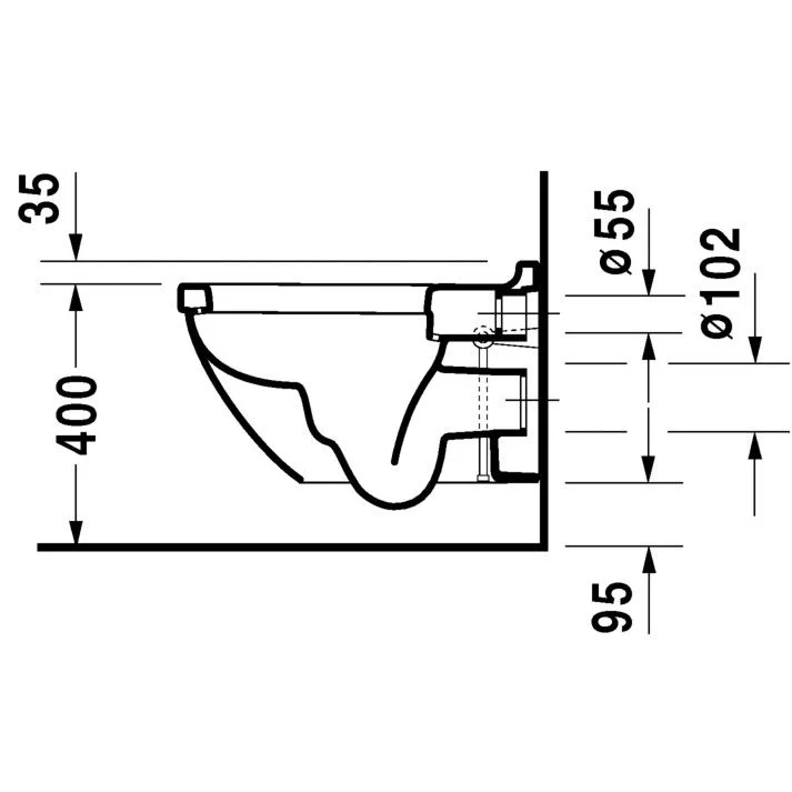 Vas WC suspendat Duravit Starck 3 36x54 cm evacuare orizontala, fixare ascunsa [5]