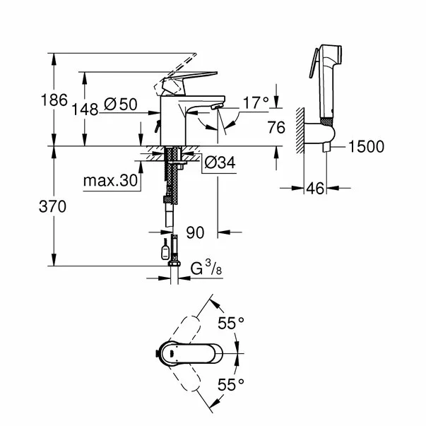 Baterie lavoar Grohe Eurosmart Cosmopolitan S cu dus igienic crom lucios [2]