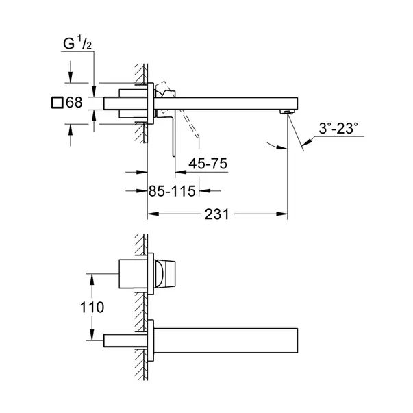 Baterie lavoar incastrata Grohe Eurocube M antracit periat Hard Graphite fara corp ingropat [4]