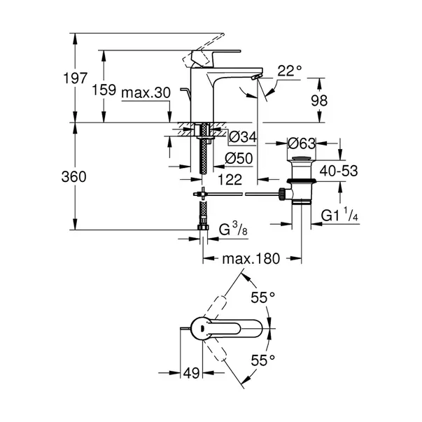 Baterie lavoar Grohe Get marimea M crom lucios cu ventil [5]