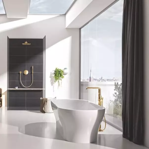 Baterie cada - dus freestanding Grohe Essence auriu periat Cool Sunrise [2]