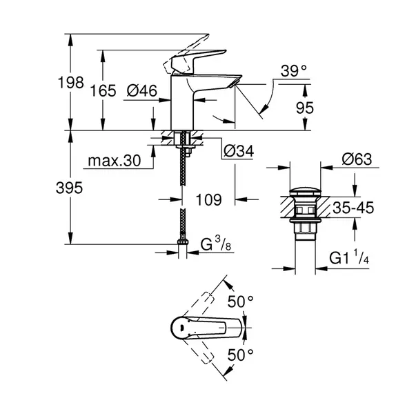 Baterie lavoar Grohe Start S monocomanda crom lucios [6]