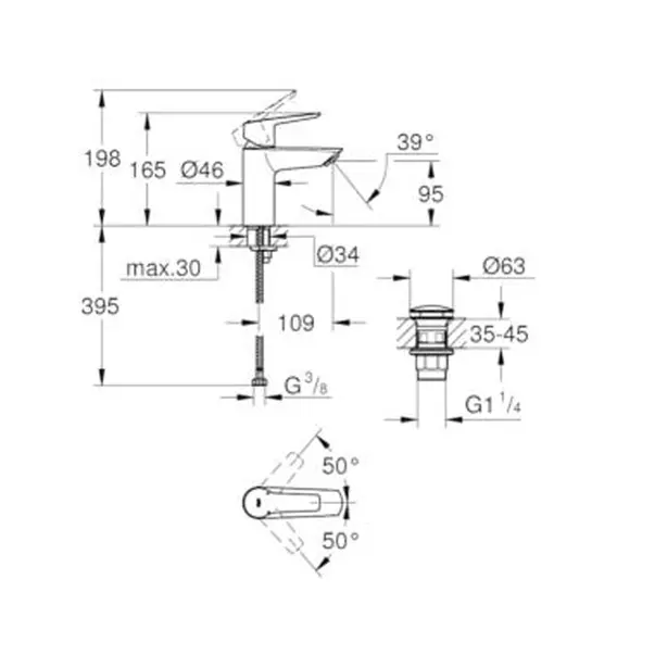 Baterie lavoar Grohe Start S monocomanda negru mat [4]