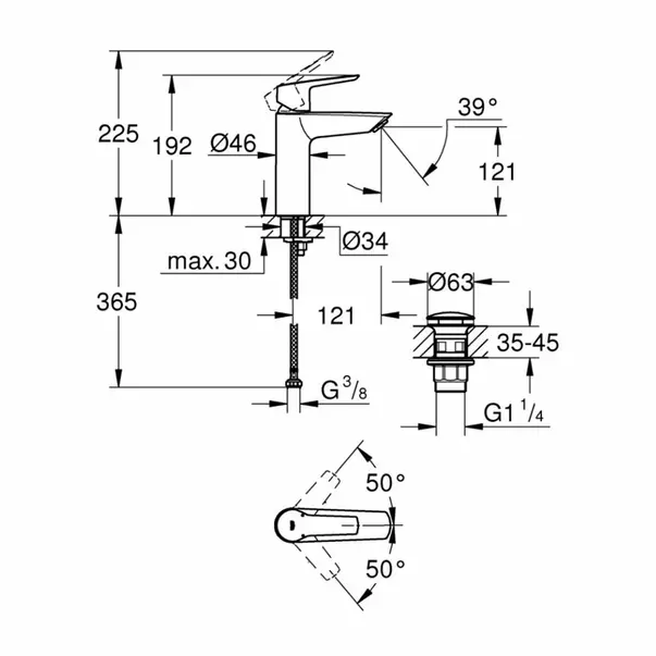 Baterie lavoar Grohe Start negru mat cu ventil Click-Clack [2]