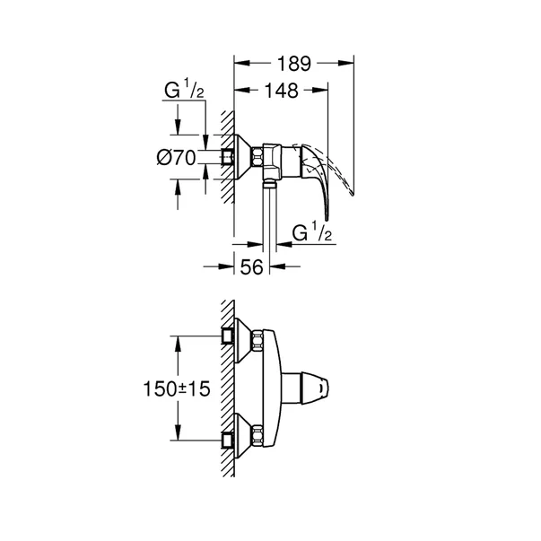 Baterie dus monocomanda Grohe Baucurve finisaj crom lucios [2]